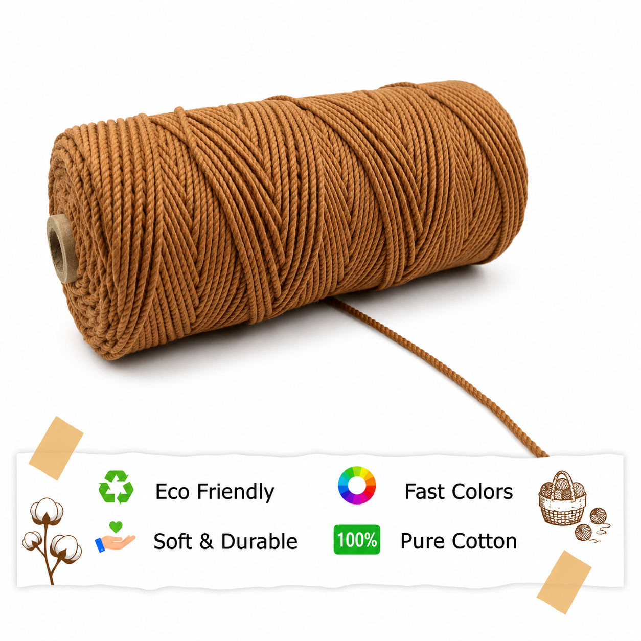 3mm Twisted (3Ply) | Chocolate | 200 - 250 Metres | 1kg Spool | Cotton | No 06