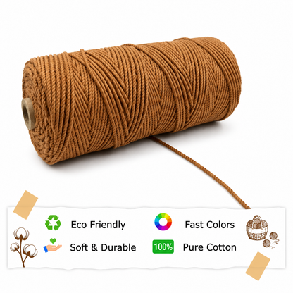 3mm Twisted (3Ply) | Chocolate | 200 - 250 Metres | 1kg Spool | Cotton | No 06