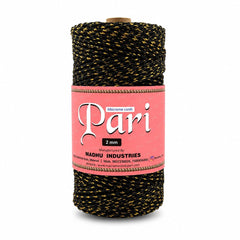 2mm Twisted | Black + Golden | Approx 350-400 Metres | 1kg Spool | Cotton Infused Zari