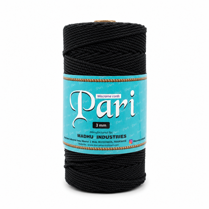 3mm Twisted (3Ply) | Black | 200 - 250 Metres | 1kg Spool | Cotton | No 01