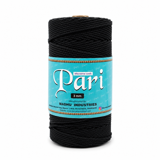 3mm Twisted (3Ply) | Black | 200 - 250 Metres | 1kg Spool | Cotton | No 01