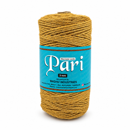 3mm Twisted (3Ply) | Jute Rope | Mustard| 200-250 Metres | 1 KG