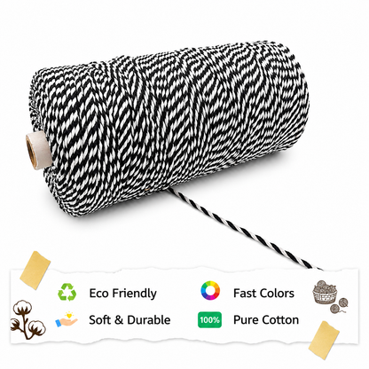 2mm Twisted Multicolor | Black+Off White | Approx 350-400 meters | 1Kg