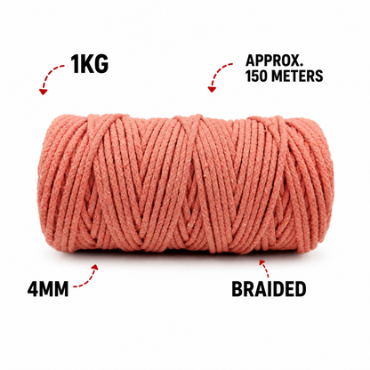 4mm knitted | Baby Orange | 150 meters| 1Kg Spool| Cotton