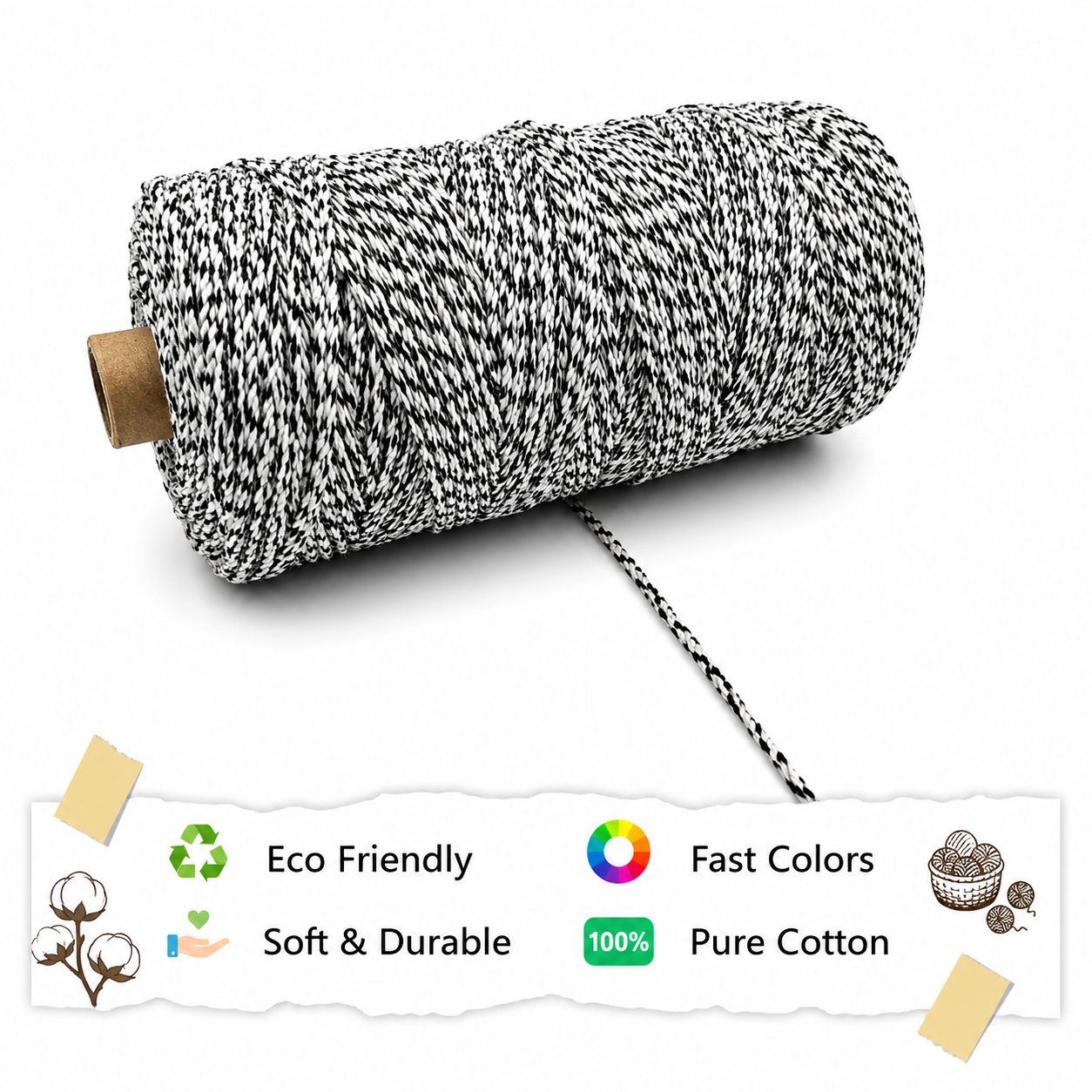 2mm Twisted Multicolor | Black+Off White | Approx 350-400 meters | 1Kg