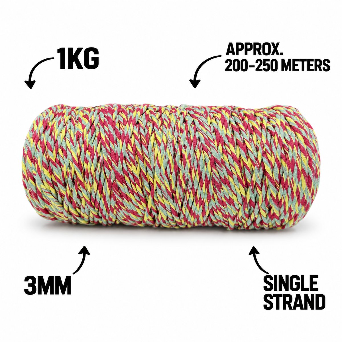 3mm Single Strand Multicolor | Carnival Crush | Approx 200 - 250 Metres | 1kg Spool