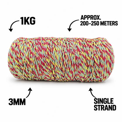 3mm Single Strand Multicolor | Carnival Crush | Approx 200 - 250 Metres | 1kg Spool