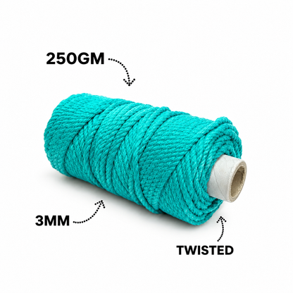 3mm Twisted (3ply) | 5 Random Colour Pack| 250gm | Cotton