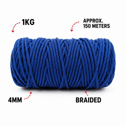 4mm knitted |Royal Blue| 150 meters| 1Kg Spool| Cotton