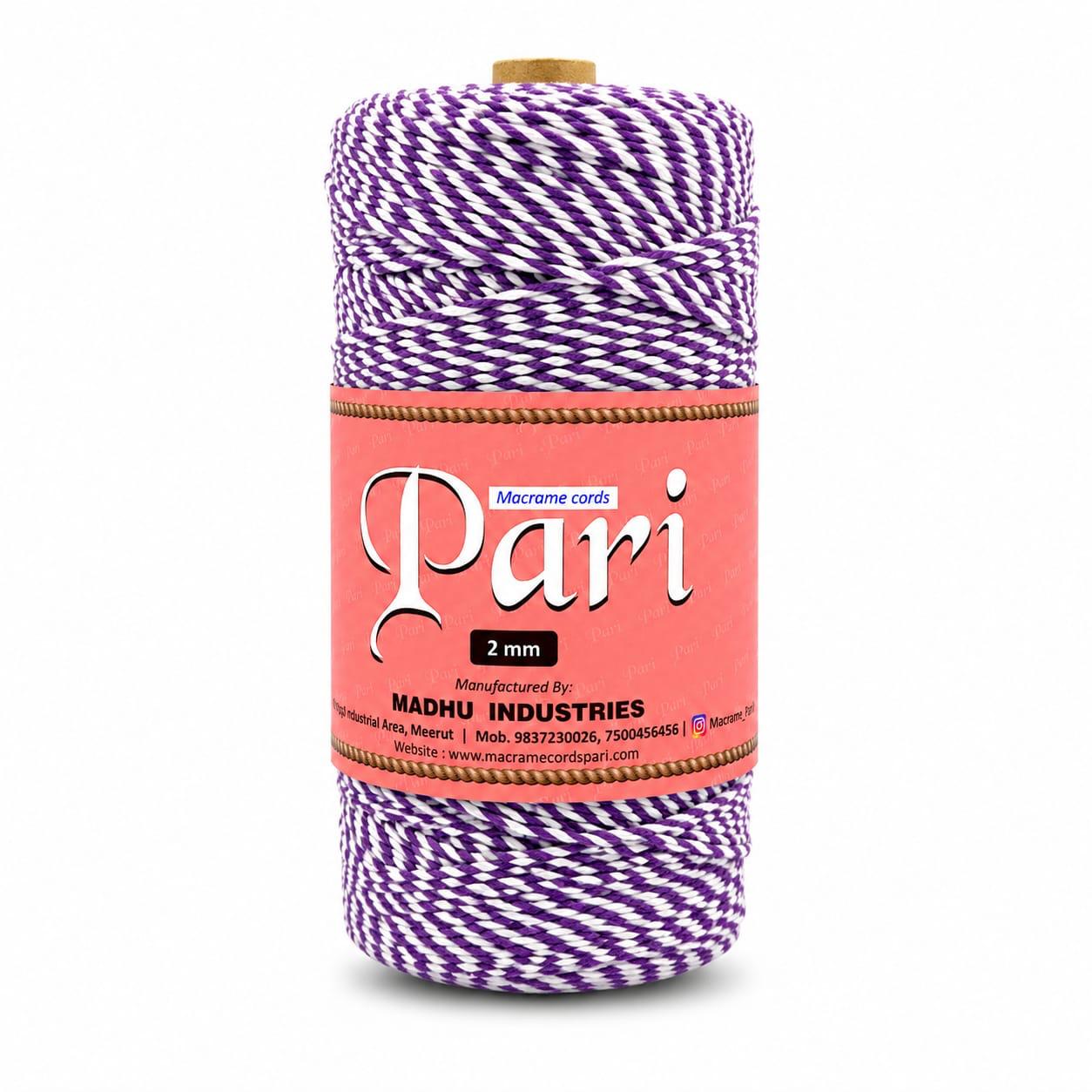 2mm, Twisted Multicolor | Purple+Pure White | Approx 350-400 meters | 1Kg