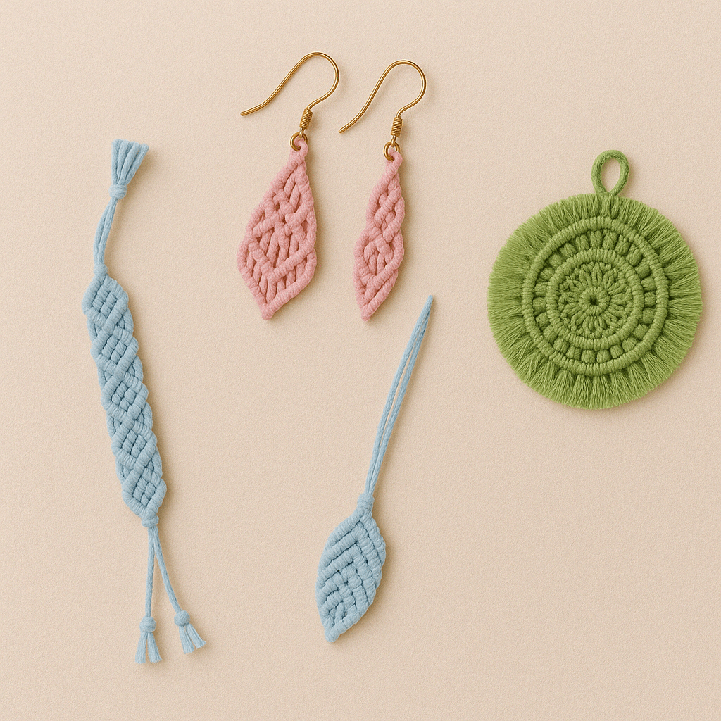 Macrame Earrings, Keychains & Bands