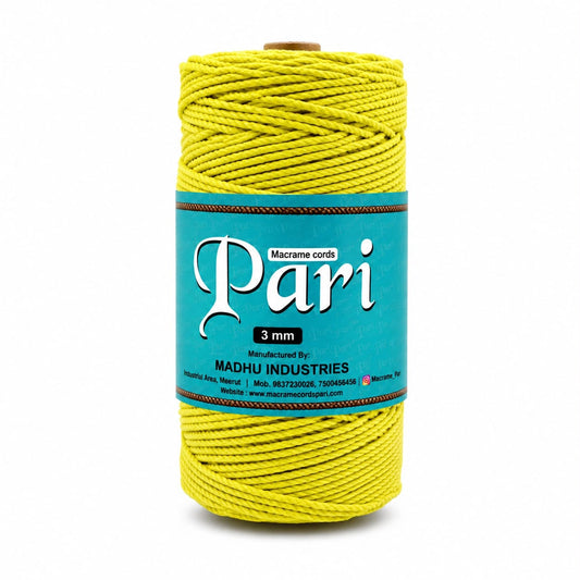 3mm Twisted (3ply) | Lemon Yellow Colour| 200-250 Meters| Cotton | 1Kg Spool