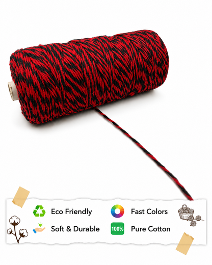 2mm Twisted Multicolor | Black+Red | Approx 350-400 meters | 1Kg