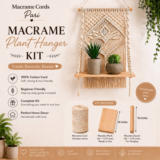 Plant Hanger with Wooden Shelf - DIY Craft Kit