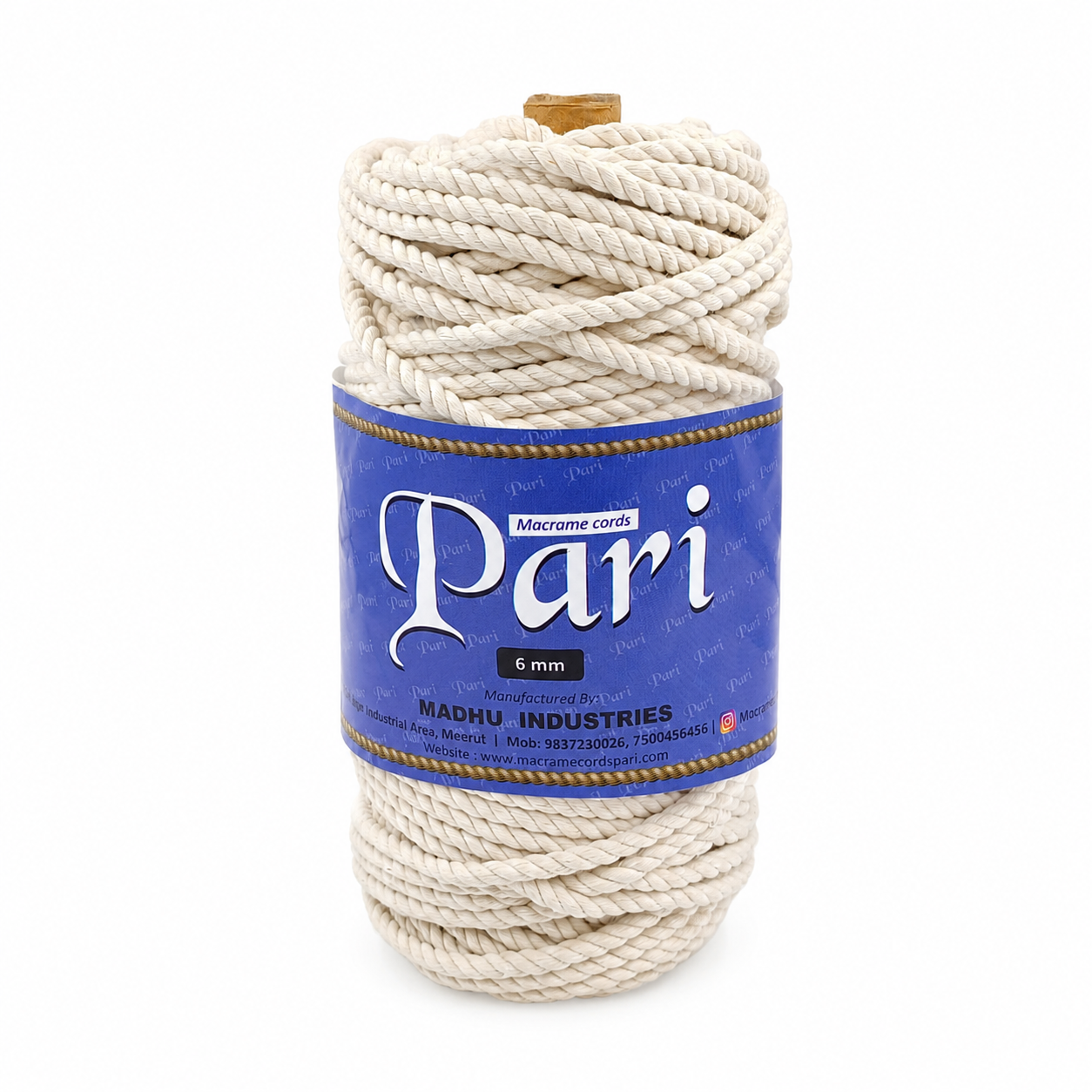 6mm Twisted (3Ply) | Off White | Approx 60 Metres | 1kg Spool | Cotton