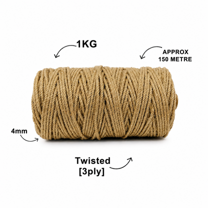 4mm Twisted (3Ply) | Jute Rope | 150 Metres | 1kg Spool