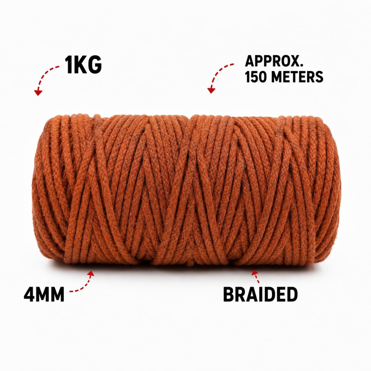 4mm knitted |Chocolate| 150 meters |1Kg spool| Cotton