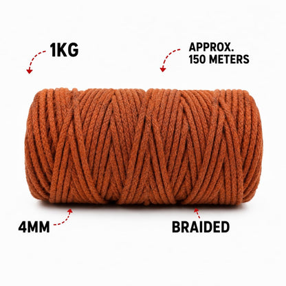 4mm knitted |Chocolate| 150 meters |1Kg spool| Cotton