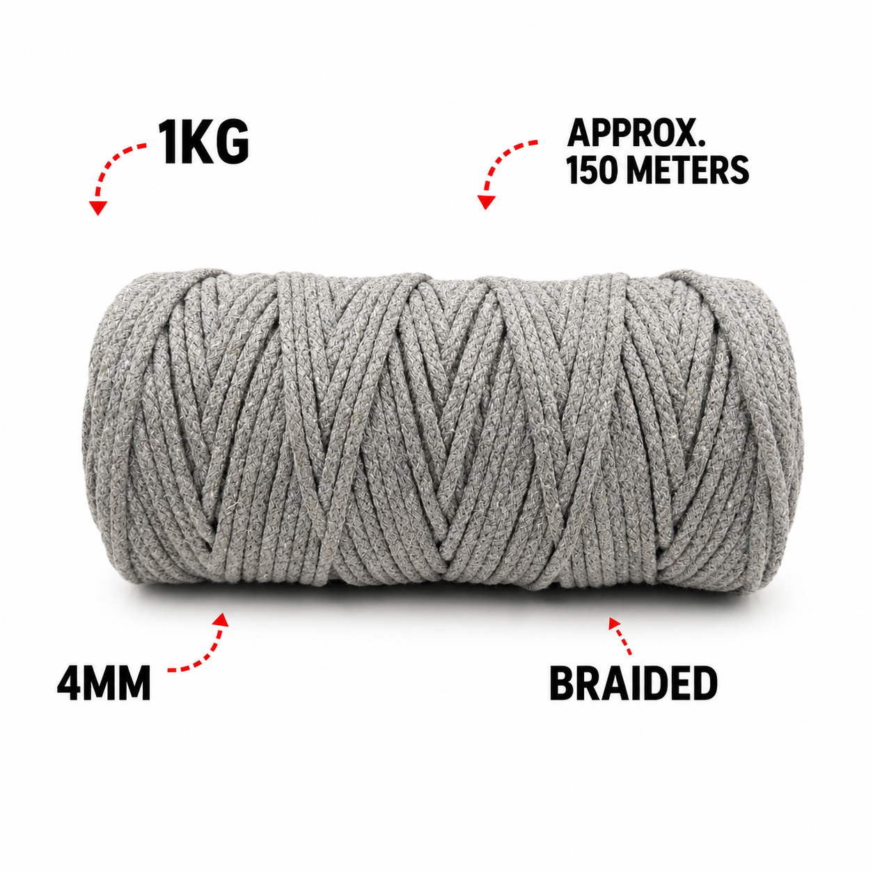 4mm knitted| Steel Grey | 150 meters| 1Kg Spool | Cotton