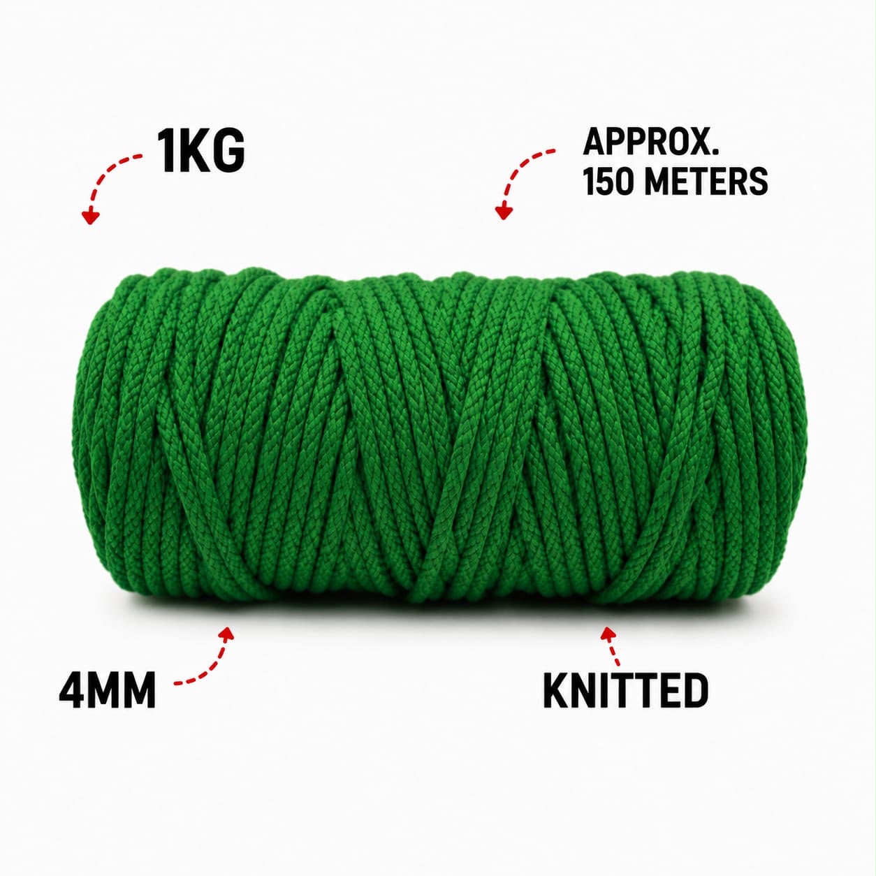 4mm Knitted | Green | 150 meters | 1Kg Spool