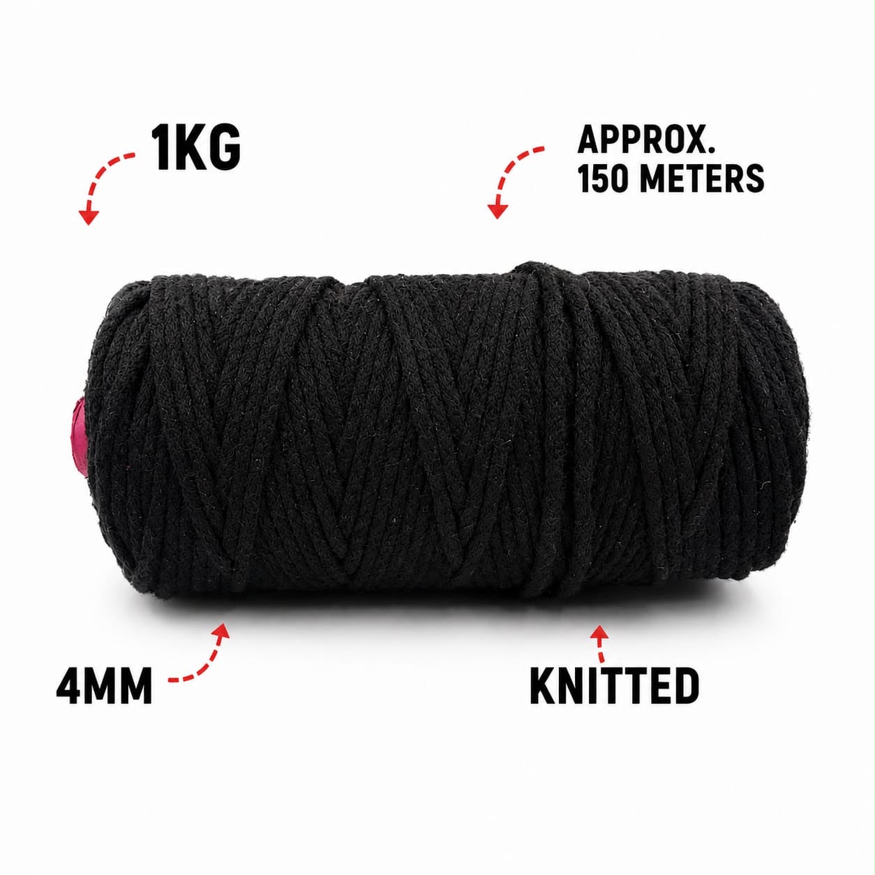 4mm knitted | Black | 150 meters | 1 Kg spool