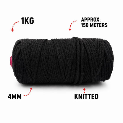 4mm knitted | Black | 150 meters | 1 Kg spool