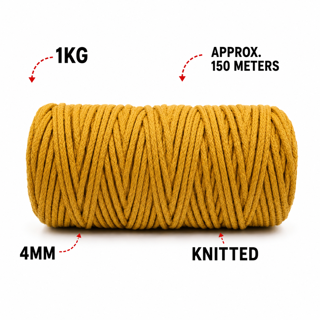 4mm Knitted | Mustard | 150 meters | 1 Kg Spool