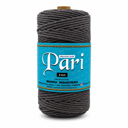 3mm Twisted (3Ply) | Dark Grey | 200- 250 Metres | 1kg Spool | Cotton | No 02