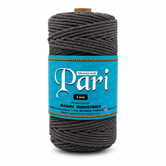3mm Twisted (3Ply) | Dark Grey | 200- 250 Metres | 1kg Spool | Cotton | No 02
