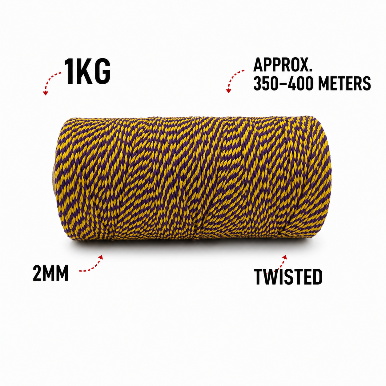 2mm Twisted Multicolor | Purple+Yellow| Approx 350-400 meters | 1Kg