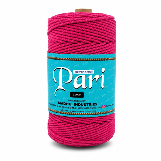 3mm ટ્વિસ્ટેડ (3Ply) | હોટ પિંક | 200 - 250 મીટર | 1 કિલો સ્પૂલ | કપાસ