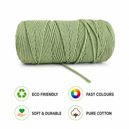 3mm Twisted (3Ply) | Olive Green | 200 - 250 Metres | 1kg Spool | Cotton | No 14