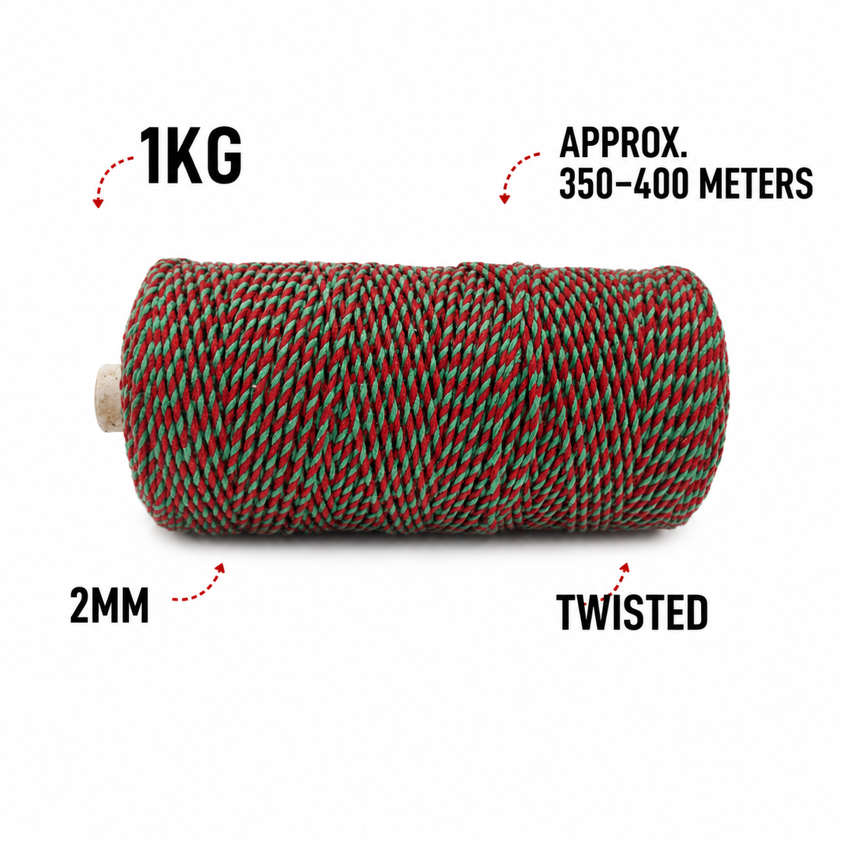 2mm Twisted Multicolor | Red+Green |Approx 350-400 meters | 1Kg