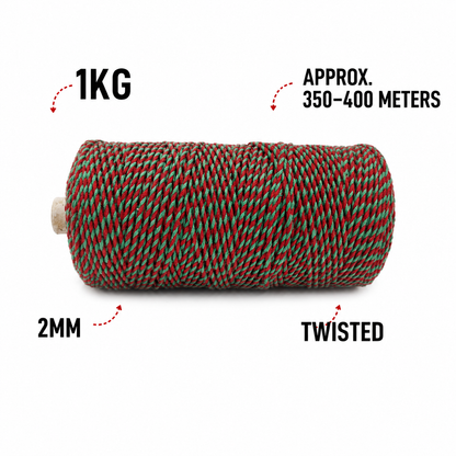 2mm Twisted Multicolor | Red+Green |Approx 350-400 meters | 1Kg