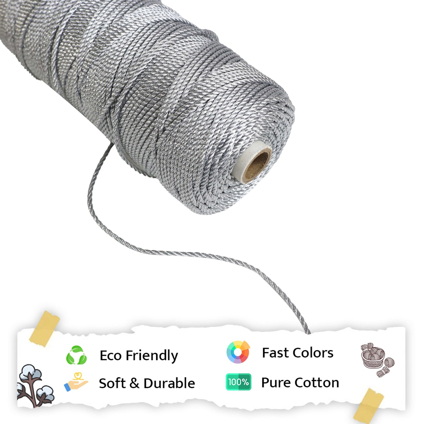 3mm Twisted 3ply Metallic / Zari Cords | Silver | Approx 200 - 250 Metres | 1kg Spool