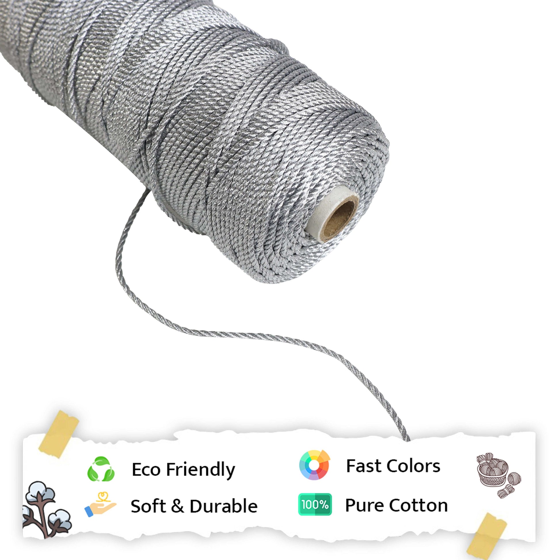 3mm Twisted 3ply Metallic / Zari Cords | Silver | Approx 200 - 250 Metres | 1kg Spool