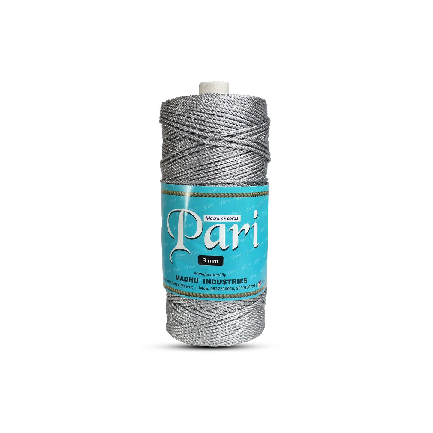 3mm Twisted 3ply Metallic / Zari Cords | Silver | Approx 200 - 250 Metres | 1kg Spool