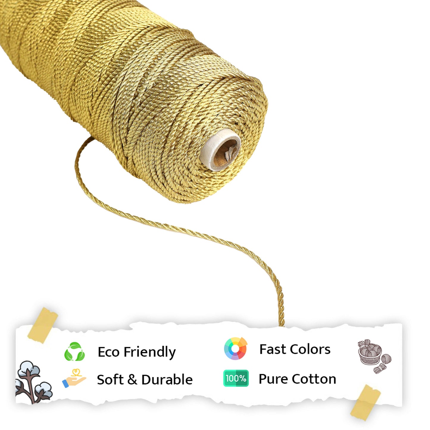 3mm Twisted 3ply Metallic / Zari Cords | Golden | Approx 200- 250 Metres | 1kg Spool