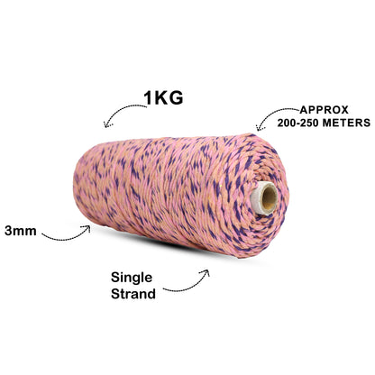 3mm Single Strand Multicolor | Lavender Fields | Approx 200 - 250 Metres | 1kg Spool