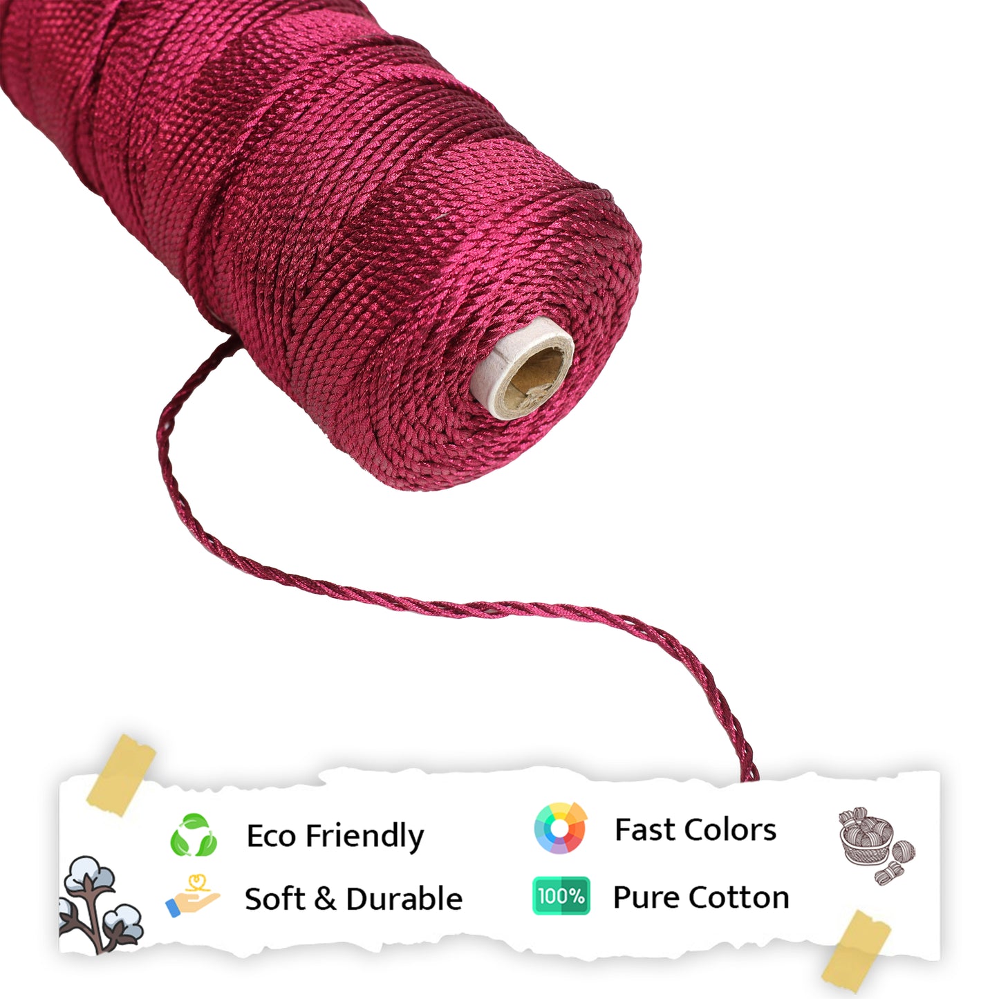 3mm Twisted 3ply Zari Cords | Red | Approx 200 - 250 Metres | 1kg Spool