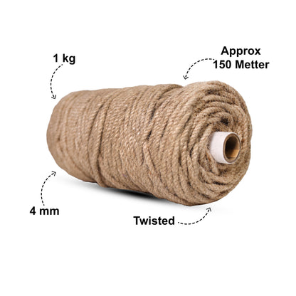 4mm Twisted (3Ply) | Jute Rope | 150 Metres | 1kg Spool