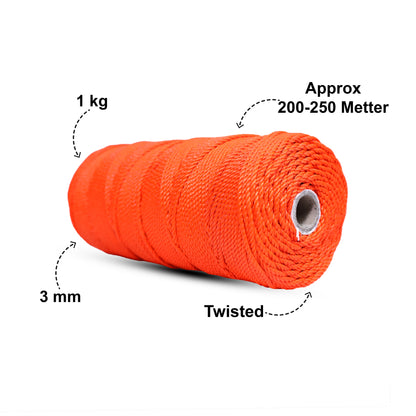 3mm Twisted 3ply Metallic / Zari Cords | Orange | Approx 200 - 250 Metres | 1kg Spool