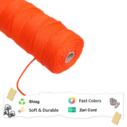 3mm Twisted 3ply Metallic / Zari Cords | Orange | Approx 200 - 250 Metres | 1kg Spool