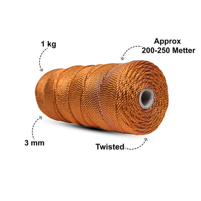 3mm Twisted 3ply Metallic / Zari Cords | Chocolate | Approx 200 - 250 Metres | 1kg Spool