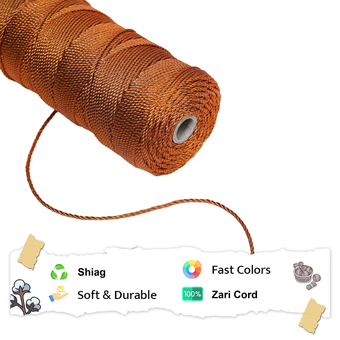 3mm Twisted 3ply Metallic / Zari Cords | Chocolate | Approx 200 - 250 Metres | 1kg Spool