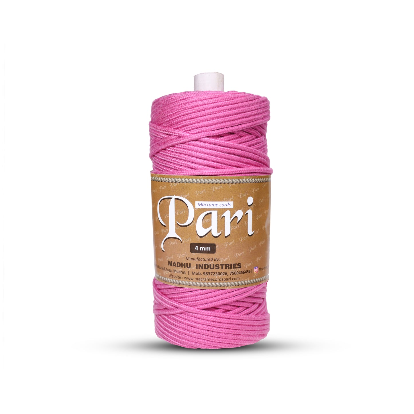 4mm Braided Polyester Outside Cotton Inside | Pink | 150 Metres | 1kg Spool