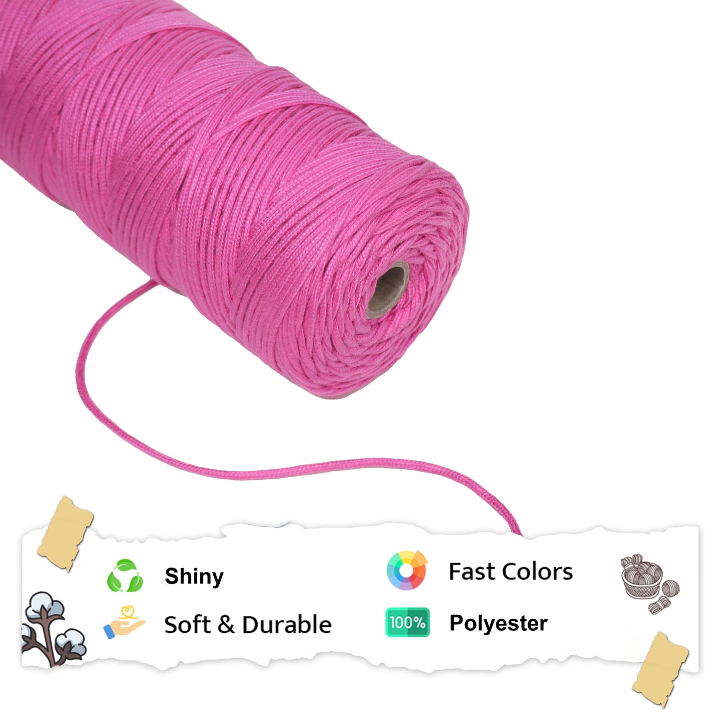 3mm Braided Polyester Outside Cotton Inside | Pink | 200-250 Metres | 1kg Spool