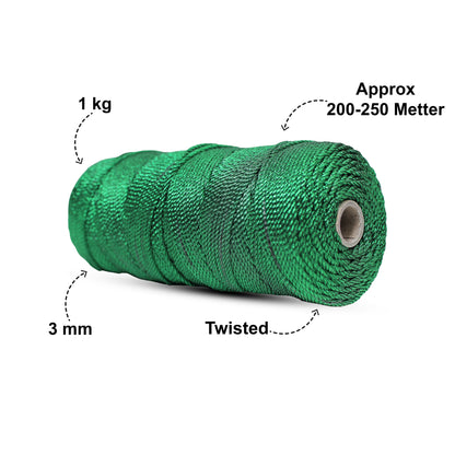 3mm Twisted 3ply Metallic / Zari Cords | Green | Approx 200 - 250 Metres | 1kg Spool