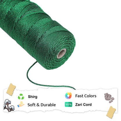 3mm Twisted 3ply Metallic / Zari Cords | Green | Approx 200 - 250 Metres | 1kg Spool