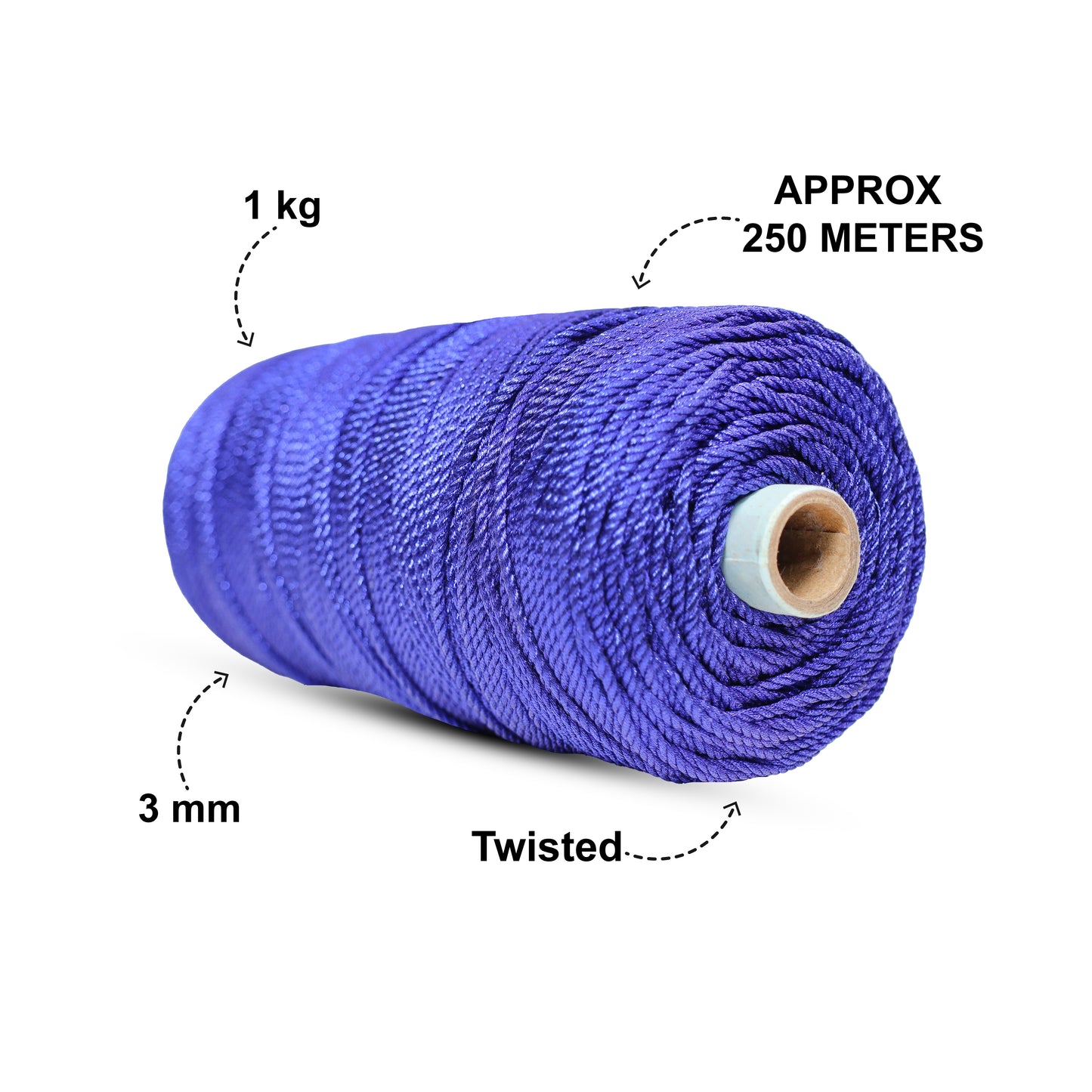 3mm Twisted 3ply Metallic / Zari Cords | Royal Blue | Approx 200 - 250 Metres | 1kg Spool